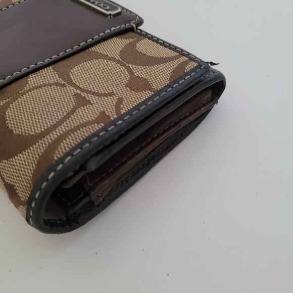 Coach Wallet Canvas Leather Brown Purple Designer Medium Bifold Logo - Picture 13 of 14